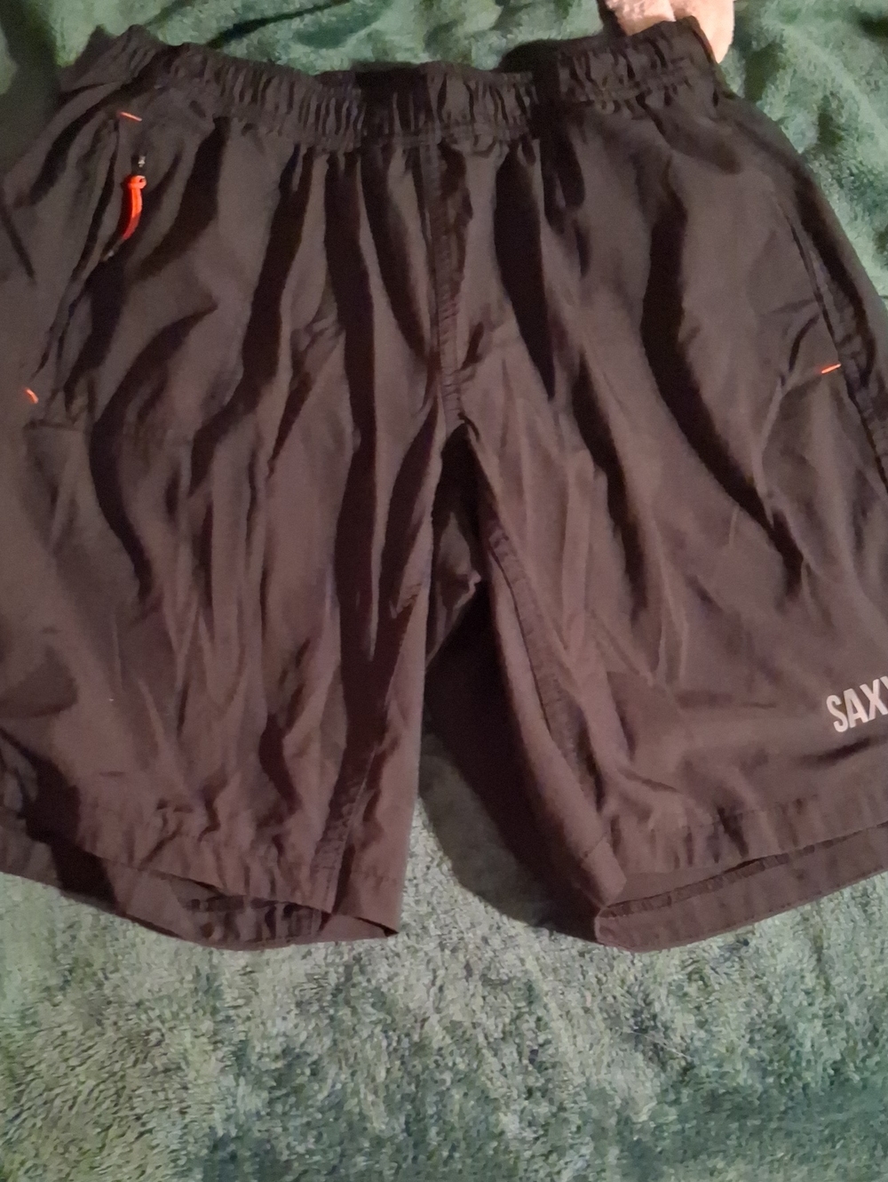 Saxx Black Athletic Shorts with Orange Accents